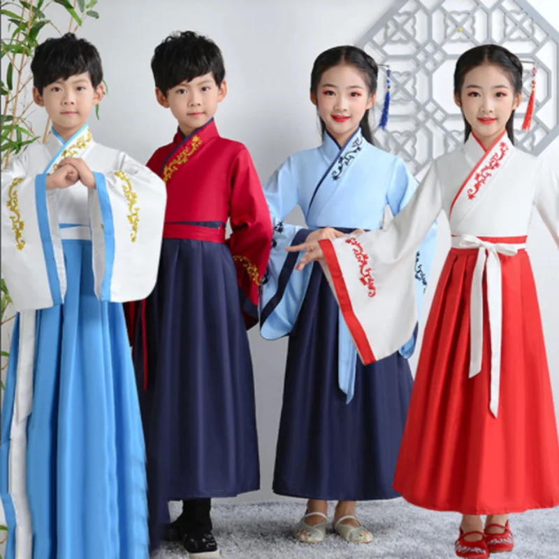 

2022 New Children hanfu classical dance yangko dance guzheng costume fan dance Chinese style children's national dance costume