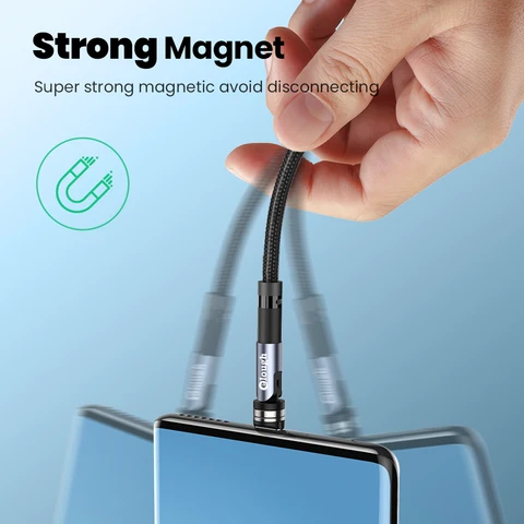 Магнитный кабель Elough с поворотом на 540 градусов, кабель Micro USB Type-C, магнитное зарядное устройство для быстрой зарядки iPhone 13, 12, Xiaomi, Samsung, шнур