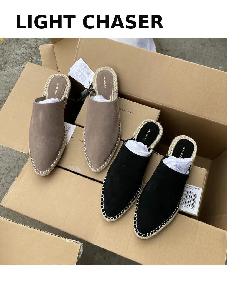 Casual Fisherman Leather Shoes 2022 One Pedal Flat Bottom Women's Baotou Muller Sandals And Slippers Large Size Women's Shoes