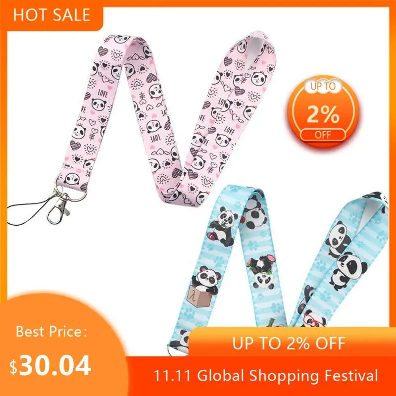 

30pcs Cute panda Classical Style Lanyard keys The 90s Phone Working Badge Holder Neck Strap With Phone Hang Ropeswebbing ribbon