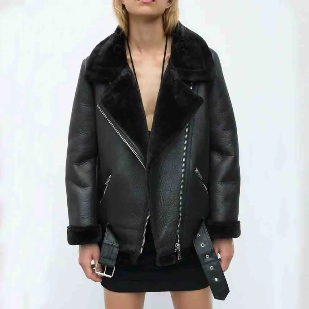 2022 Winter Lamb Fur Coat Deerskin Brown Jacket Winter Fur Integrated Motorcycle Suit Women's Loose Street Retro Jacket Women