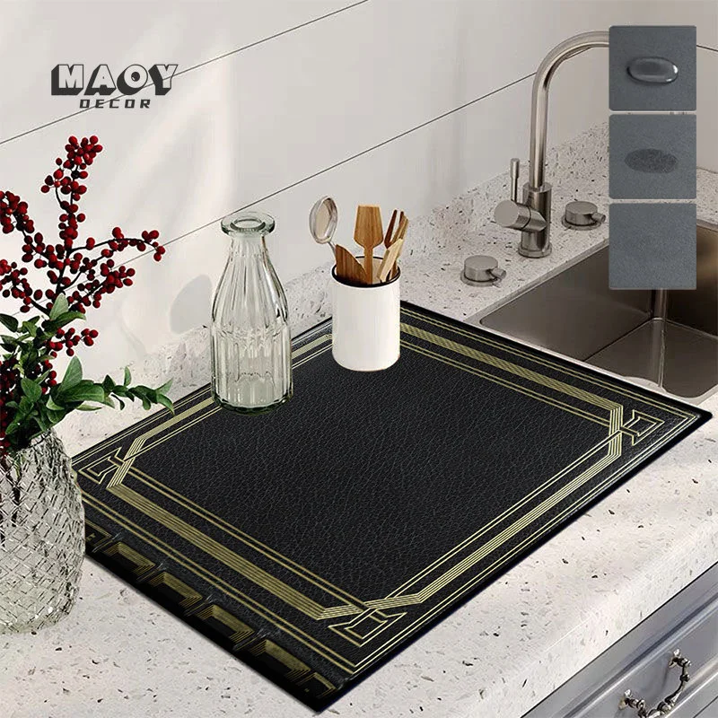 

European Style Drain Pad Kitchen Absorbent Tableware Solid Color Drying Mats Coffee Dish Rubber Nn-Slip Placemat Minimalist Rug