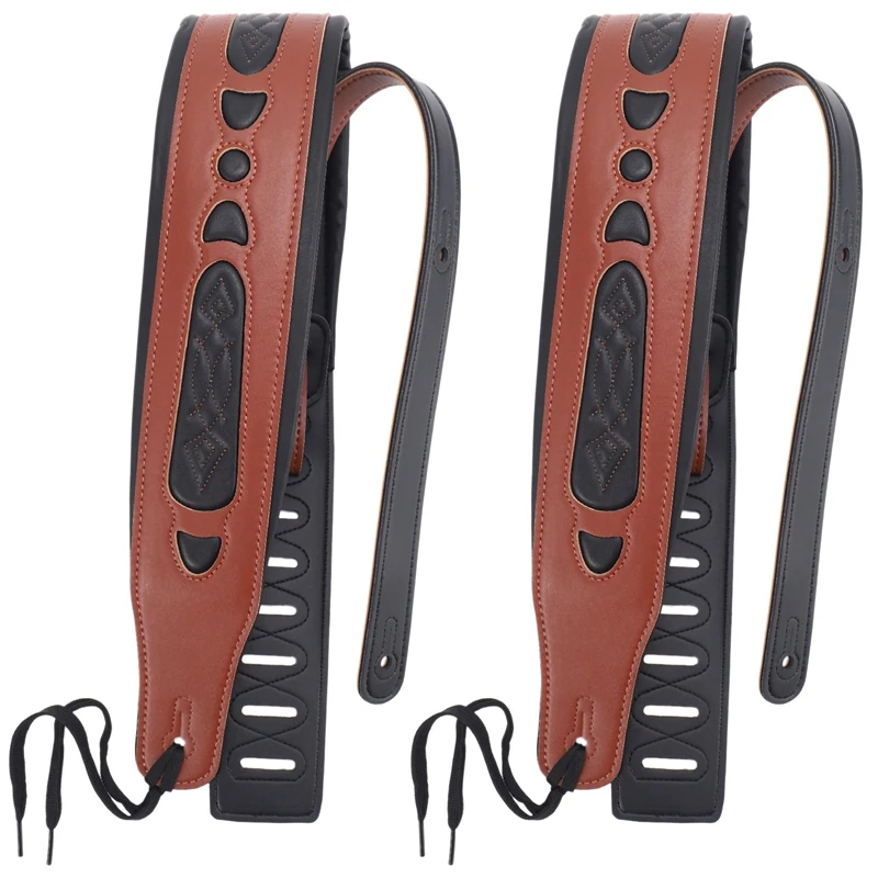 

2X Leather Real Cowhide Guitar Strap For Electric Bass Guitar Adjustable Padded Browm Color