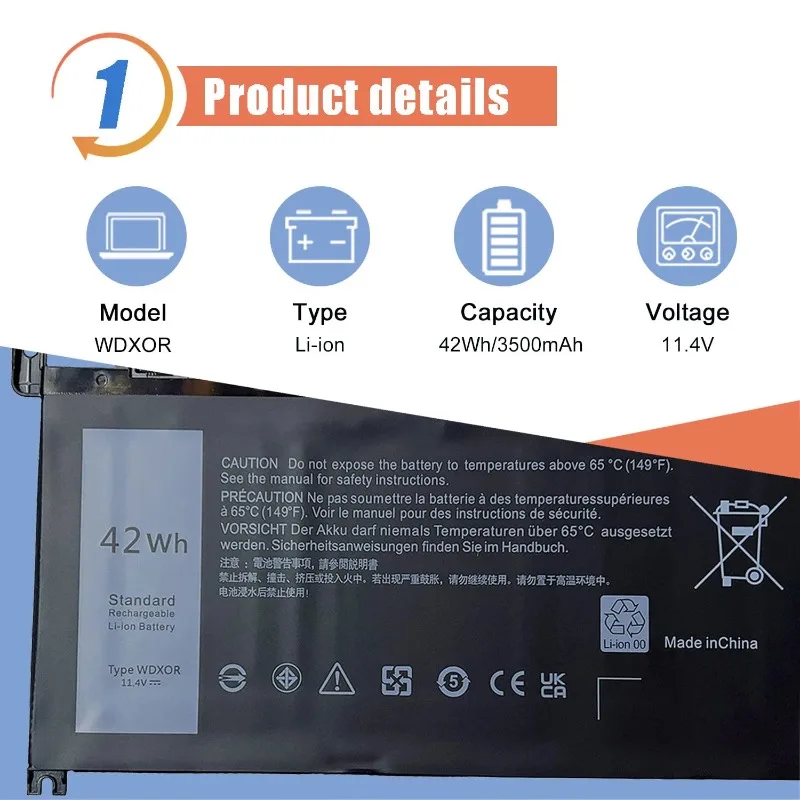 Фото Аккумулятор для ноутбука WDXOR WDX0R для Dell Inspiron 13 15 5000 7000 5570 7579 7378 5565 5567 5378 5379 Latitude 3340 3400 3500 3190 №2