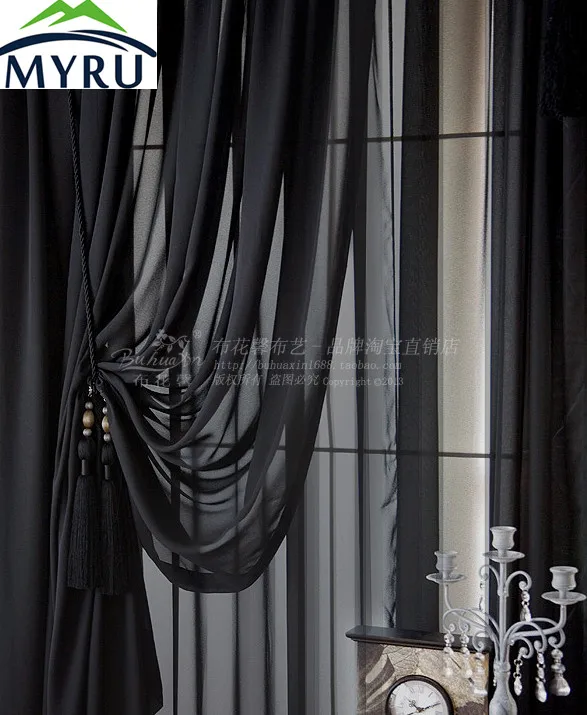 MYRU New arrival solid color screens custom black sheer curtains black curtains for living room and office room