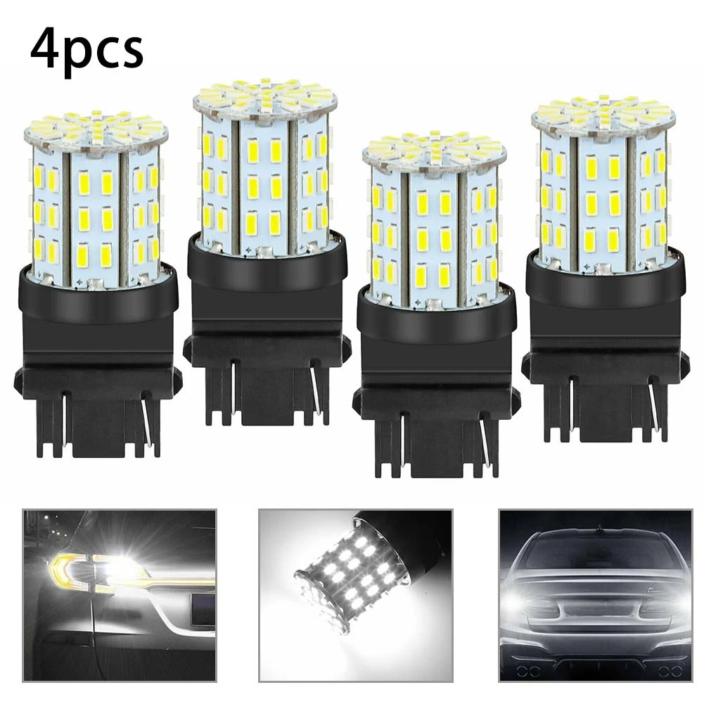 

4pcs 3157 3156 64SMD LED 12V 3W Reverse Tail Brake Turn Signal DRL Light Bulb 6000K White 360 Degrees Fit Brake Light Rear Turn