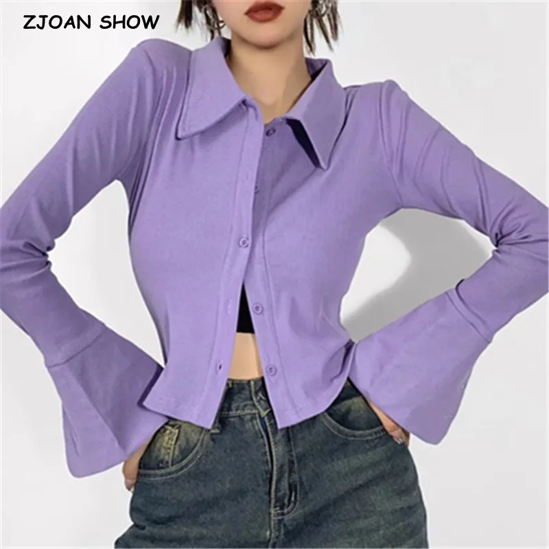 Женская однобортная приталенная блузка с отложным воротником пуговицами и