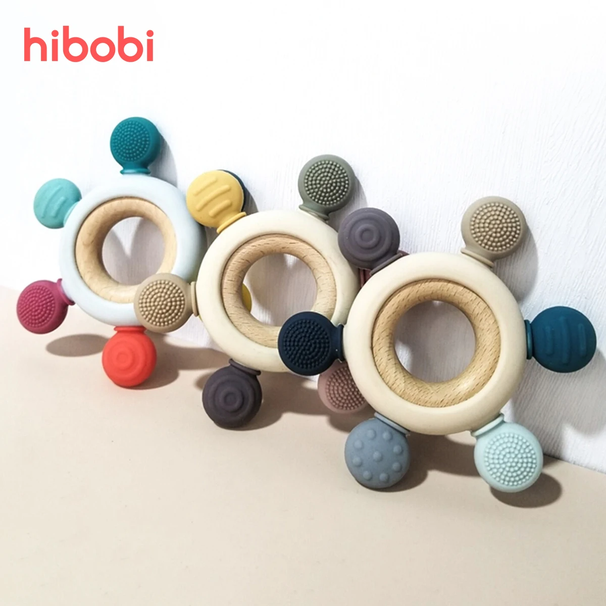 

hibobi 1PC Silicone Teether Rudder Shape Food Grade Wooden Teether Ring Baby BPA Free Nursing Gift Silicone Baby Teether Kid Toy