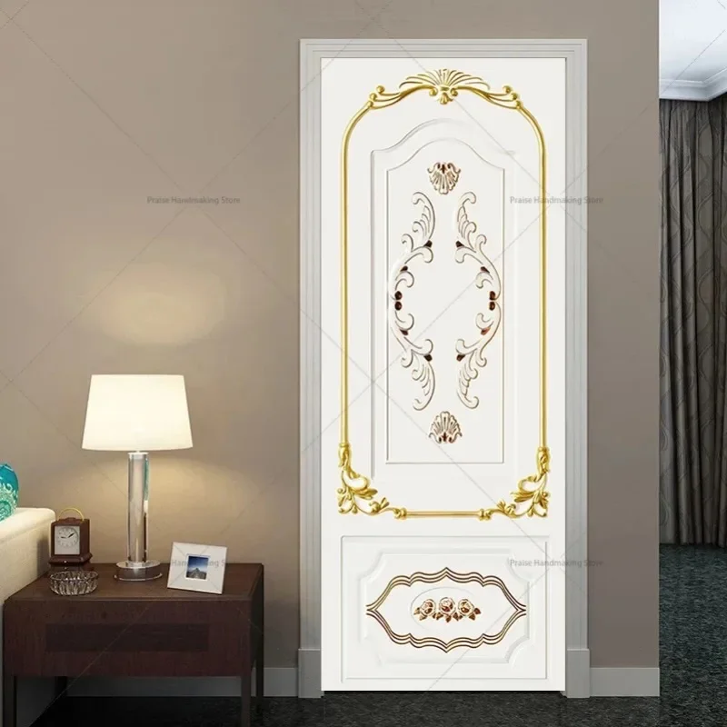 Luxurious White Retro European Art Door Sticker Vinyl PVC Waterproof Self-adhesive Removable Decorative Wallpaper Poster