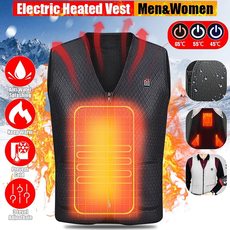 

Men/Women Black/Grey 5 Heat Area Intelligent Winter Electric Heating USB Sleeveless Vest Temperature Control
