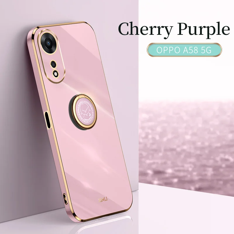 

Oppo A58 Oppo A57 Oppo A56 Oppo A55 Luxury Plating Square Ring Holder Silicone Phone Case Cover
