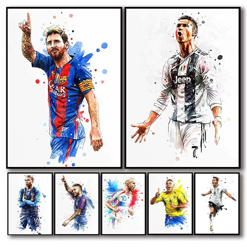 

Постеры с изображением футбольной звезды Месси Роналду бекхэма, настенные украшения для комнаты, живопись, Декор для дома, футбольные фанаты, сувенир