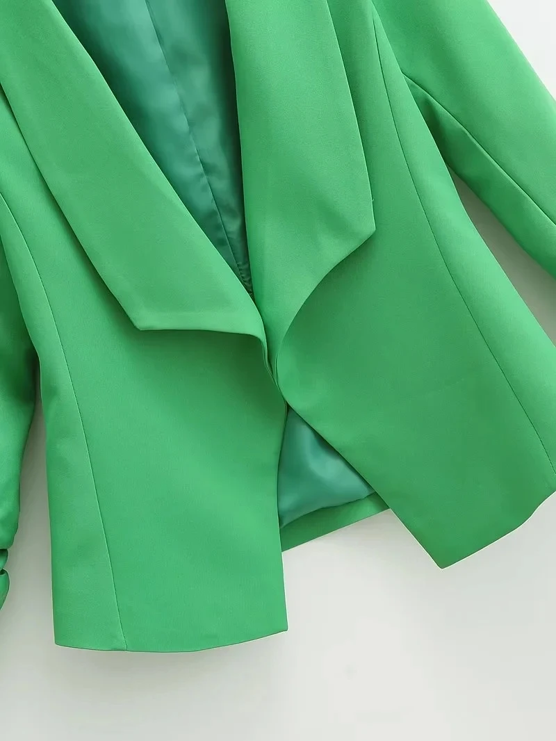 Maxdutti Fashion Candy Color Solid Shawl Collar Casual Short BlazersTops Roll Up Sleeve Jackets Women