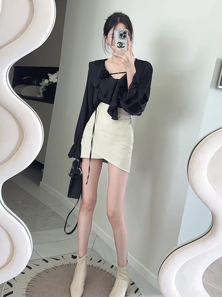 Корейская серия Pure Desire женские рубашки с v-образным вырезом и длинными рукавами