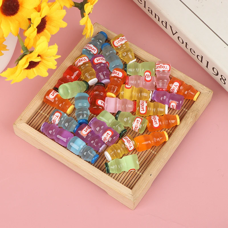 5Pcs Dollhouse Miniature Stand-up Yogurt Bottle Milk Drink Bottle Food for Doll Wine Water Pretend Play Kitchen Toy Random Color