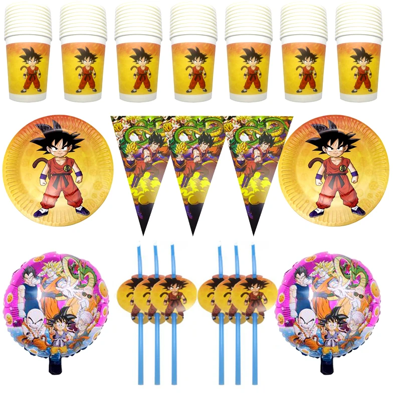 

86pcs/lot Son Goku Theme Plates Happy Birthday Party Foil Balloons Baby Shower Flags Cups Decoration Boys Favors Straws Banner