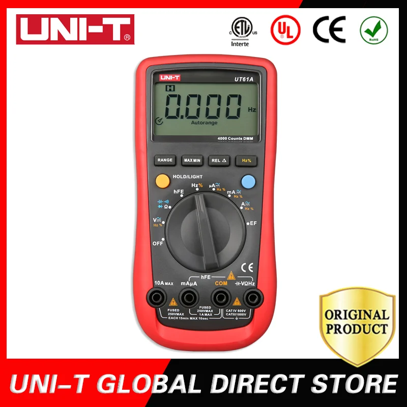 

UNI-T Digital Multimeter True rms Auto Range AC DC Meter Data Hold Multimetre+USB voltage and current monitor UT61A/B/C/D/E