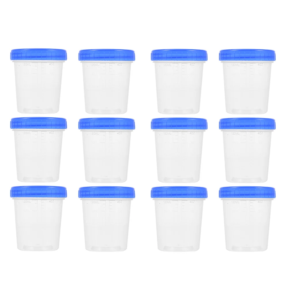 

12 шт. мерные чашки, пластиковые чашки для образцов с крышкой, 120 мл, чашки для образцов для лаборатории