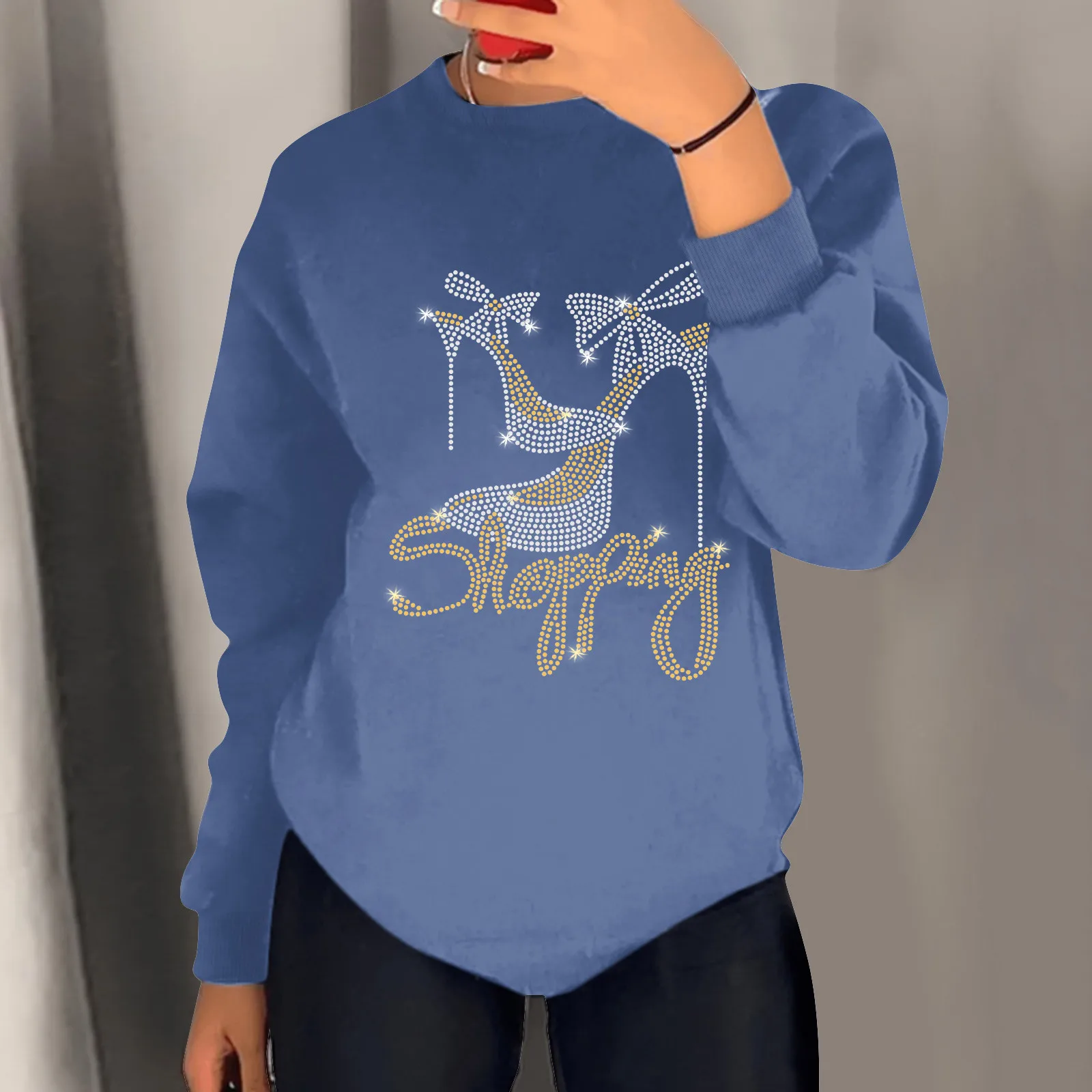 

Women Dot Drill Print Sporty Sweatshirt Casual Loose Crew Neck Long Sleeves Pullover Ribbed Cuffs Hem Tops Sweatshirt Pack
