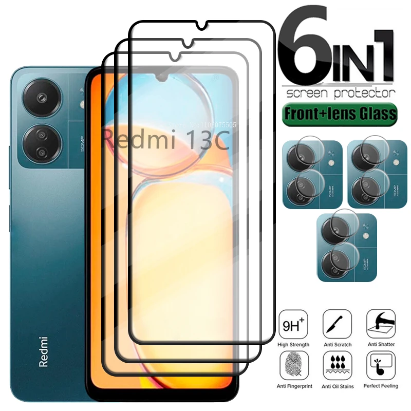 6 в 1 для Redmi 13C стекло закаленное полное покрытие 9H пленка телефона защита экрана