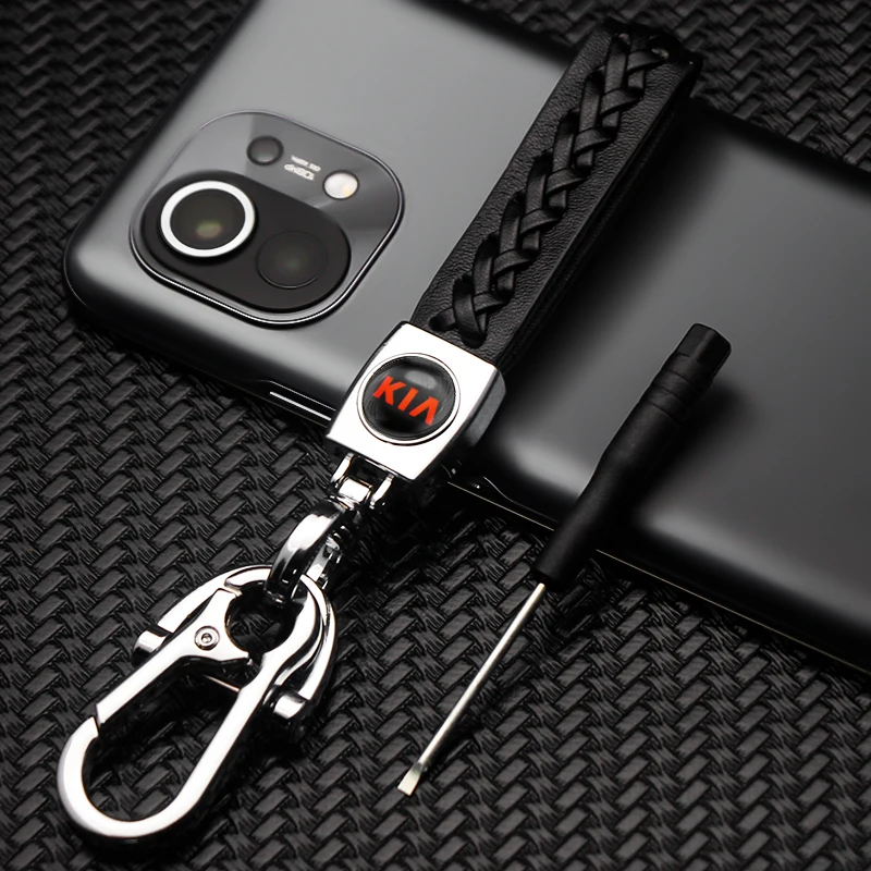 

PU Leather Braided Woven Rope Keychain Holder Key Car Trinket Keyring Bag Charm Chain Wholesale For Kia 23 Rio 45 X Sportage 20