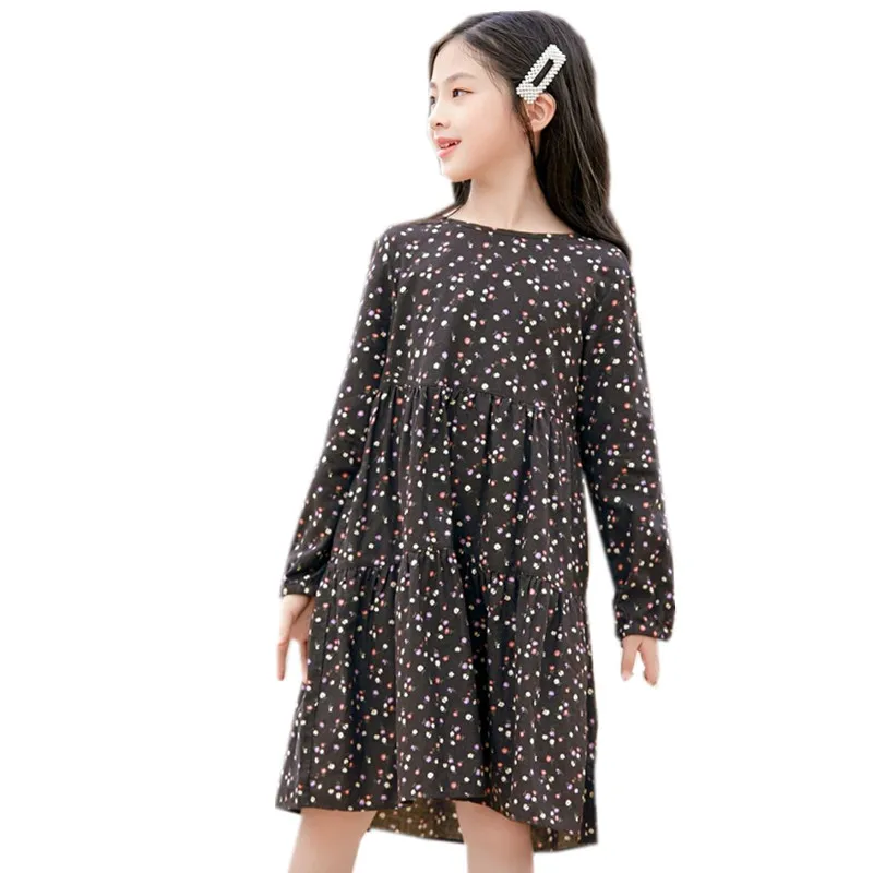 

Детское Хлопковое платье с длинным рукавом, на возраст 6-16 лет