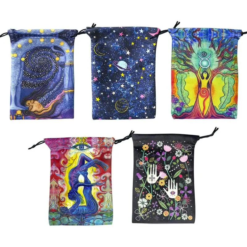 

Tarot Card Bag Mini Drawstring Bag Composite Fleece Runes Jewelry Pouch Travel Gift Bag for Sports Card Home Storage Supplies