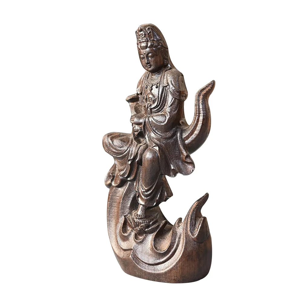 

Wood Carved Kannon Ornament Housewarming Retro Kannon Adornment for Birthday Gift