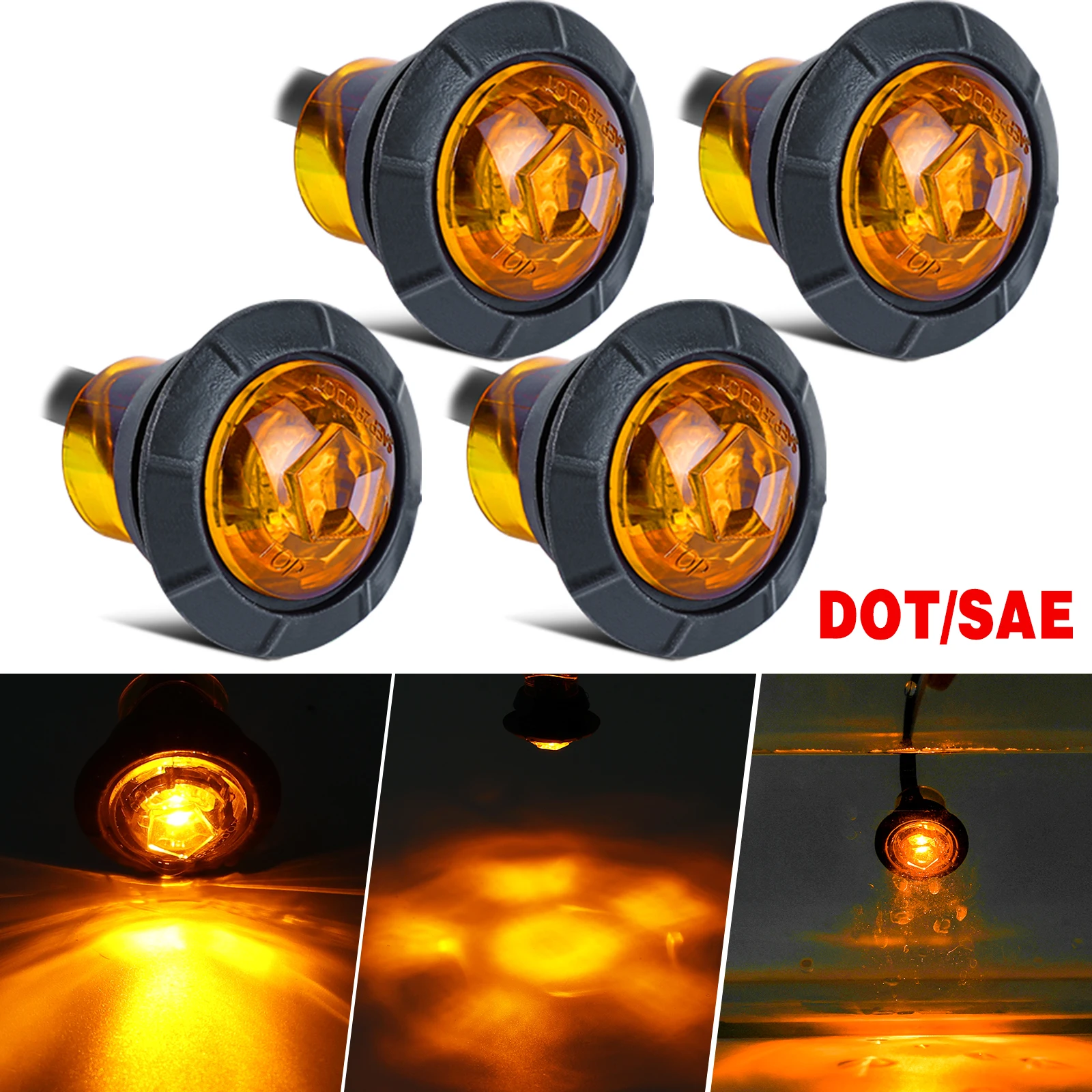 3/4 &quotянтарный светодиодный боковой габаритный фонарь с круглой пулей оранжевый