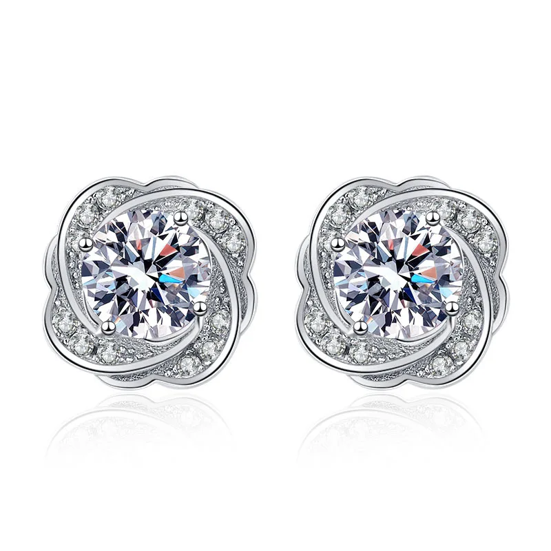 

925 Sterling Silver Charm Flower Earrings 0.5ct D Color Moissanite Diamond Vintage Stud Earrings For Women