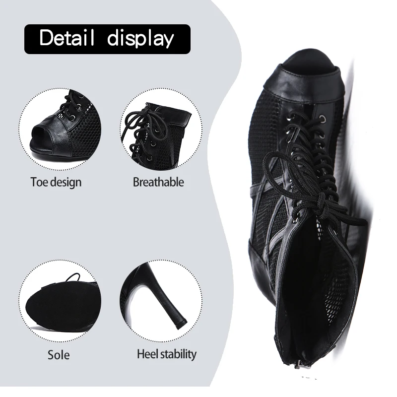 DKZSYIM Woman Sexy Stilettos Latin Dance Shoes Tango Mesh Boots Ladies Party Dance Booties Women's Dancing Shoes Salsa Ballroom