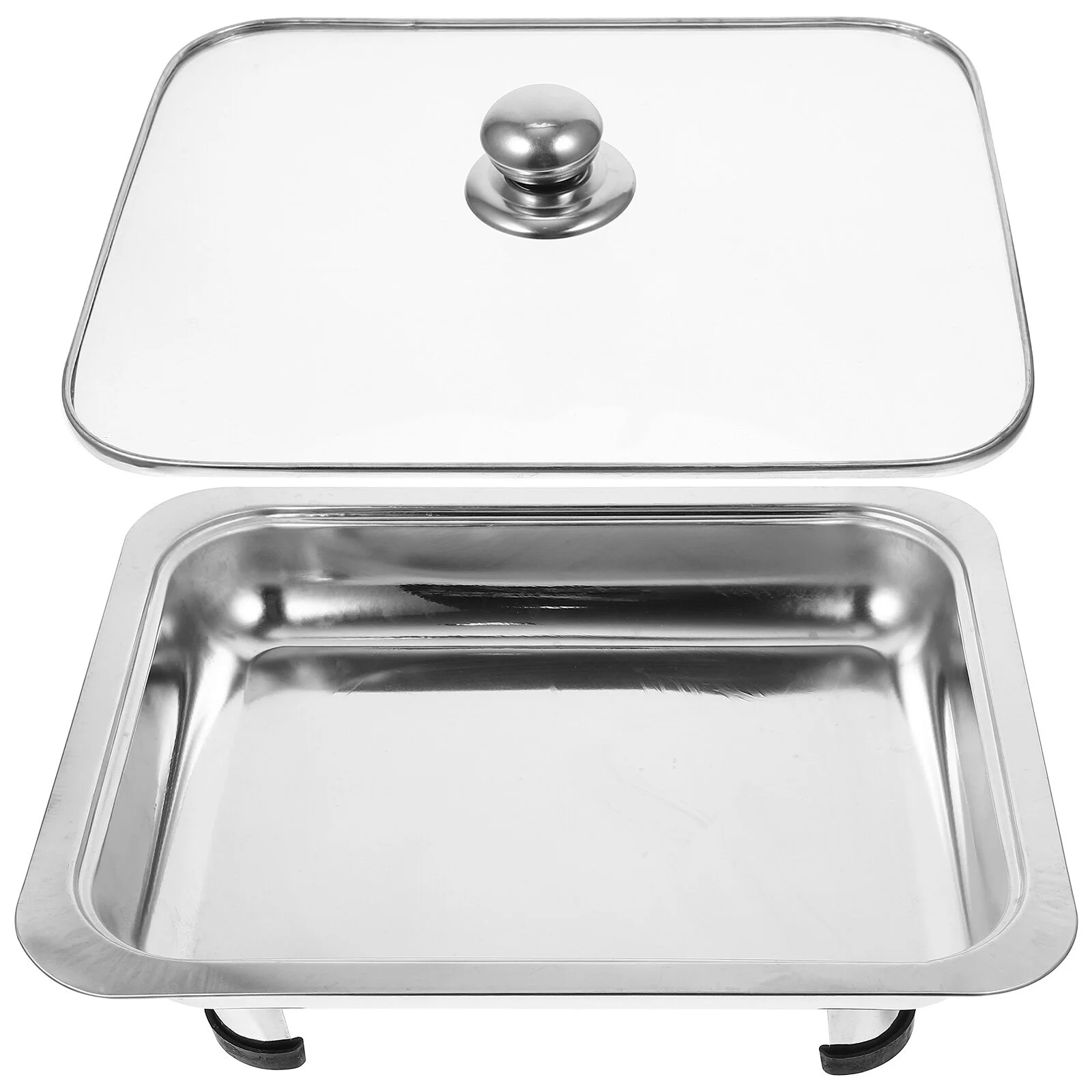 

Pans Lids Grill Plate Stainless Steel Buffet Tray Square Furnace Serving Dish Four-leg Banquet