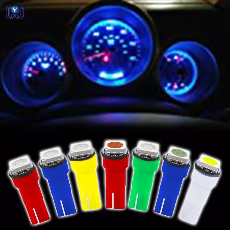 

10 шт. T5 светодиодные автомобильные лампы на приборной панели 5050 1SMD клиновой внутренний датчик приборной панели, предупреждающий индикатор постоянного тока 12 В, лампа на приборной панели