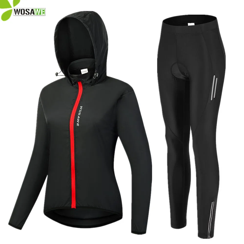 

WOSAWE Women's Cycling Clothing Suit Long Sleeve Windproof Bicycle Jersey Coat Windbreaker Set MTB Bike Jacket Pants Uniform