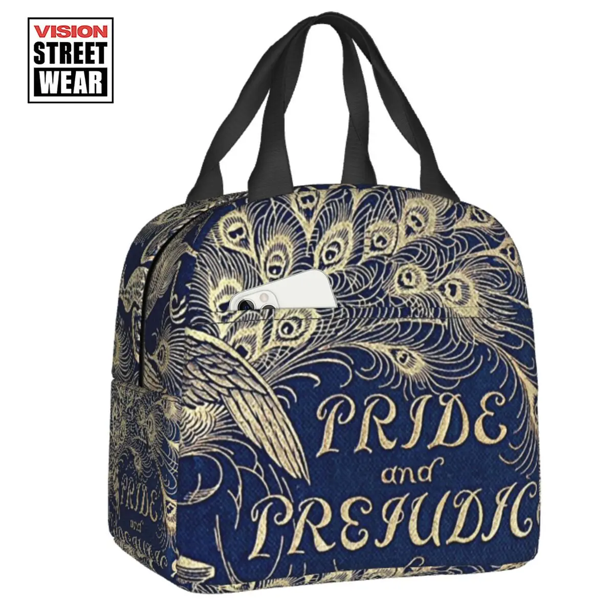 

2023 New Pride And Prejudice Peacock Feather Portable Lunch Box Waterproof Jane Austen Thermal Cooler Food Insulated Lunch Bag