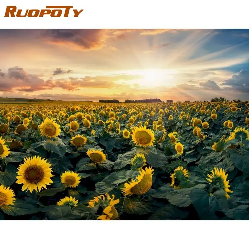 

RUOPOTY 5D DIY Diamond Painting Sunflowers Sea Pictures Of Rhinestones Diamond Embroidery Cross Stitch Mosaic Wall Art
