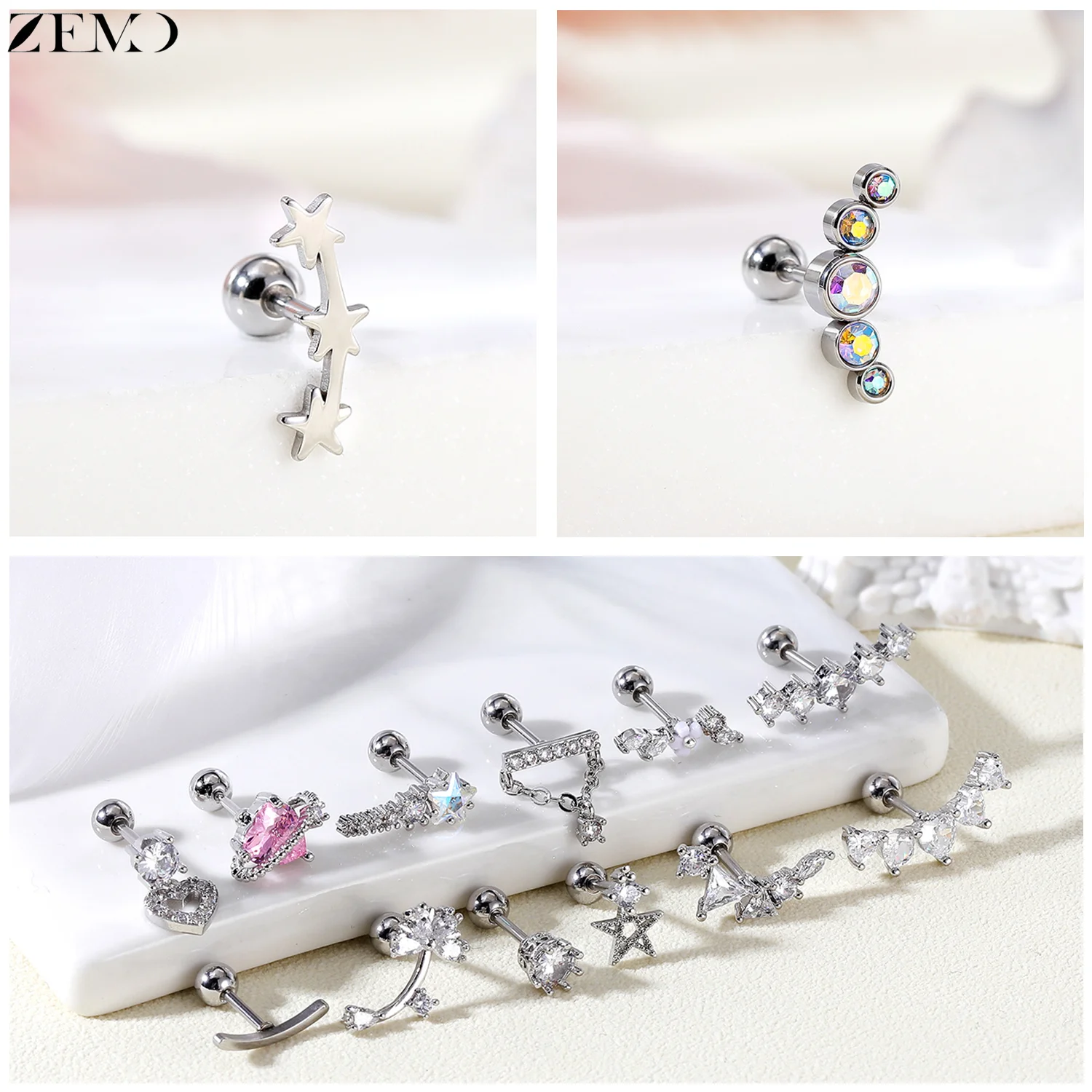 ZEMO 1 шт. милые серьги-гвоздики из нержавеющей стали 18 г розовые синие с