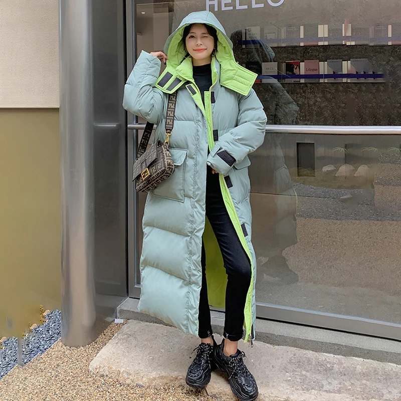 

Women's Winter Coat Cotton-padded Korean Loose Thick Hooded Bread Super Long Over-the-knee Casual Fashion White Duck Down Jacket