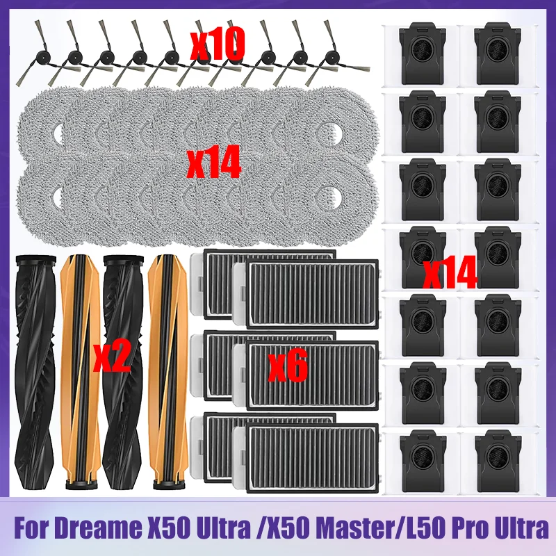 Фото Запчасти для робота-пылесоса Dreame X50 Ultra / S40 Enhanced / L50 Pro Ultra Edition: основная щетка, боковая щетка, мешок для пыли, салфетка для влажной уборки, HEPA-фильтр №1