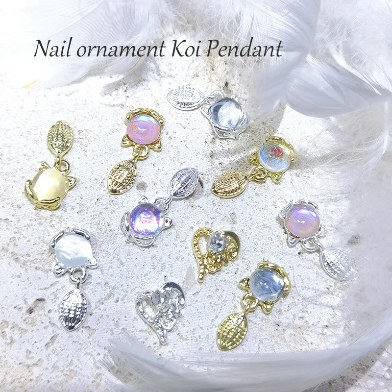 10pcs Japanese Trend Nail Decoration Charms Cat Eye Pendant Alloy Love Heart Diamond Nail Art Decoration Rindstones for Nails