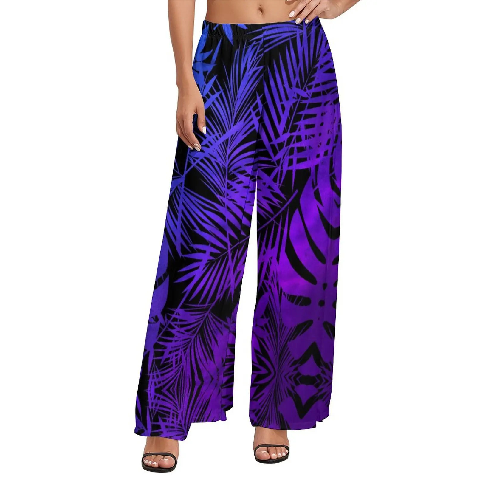 

Tropical Palm Leaf Pants Purple Ombre Print Home Wide Leg Pants Female Oversized Aesthetic Print Straight Trousers