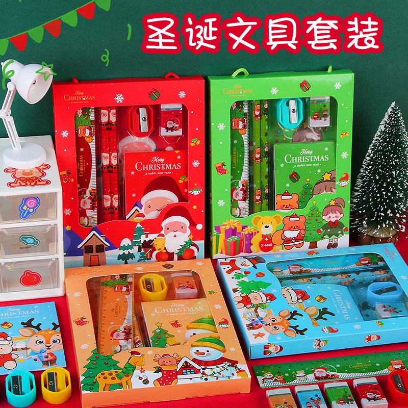 

2022 Cartoon cute Christmas gift stationery set children's small gifts school supplies 6-piece gift box gift set Mainland China