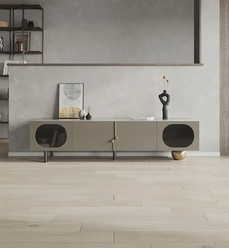 

Modern light luxury TV cabinet tea table combination small house style simple living room rock board furniture designer
