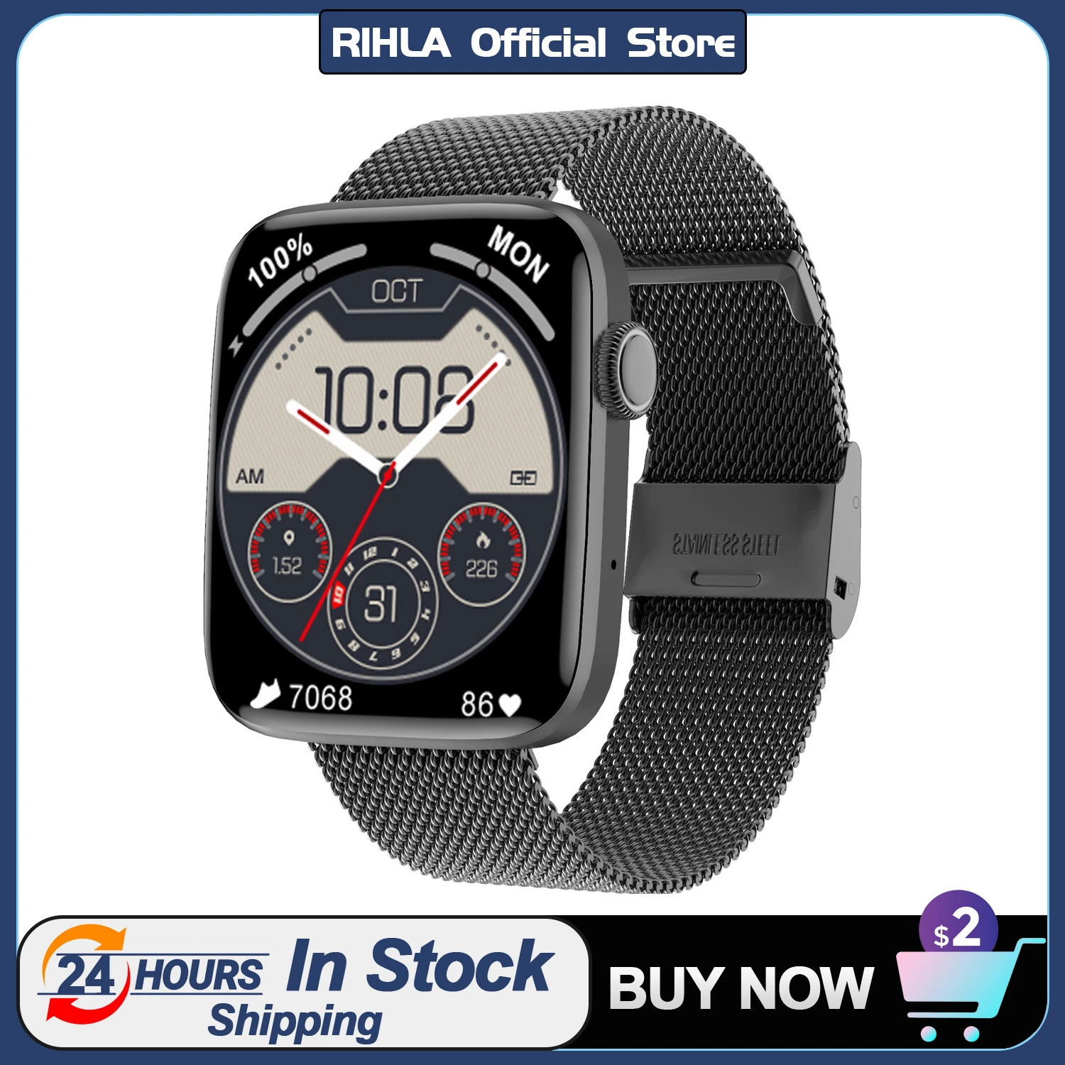 

RIHLA DT1 1.8" Men Smart Watch Bluetooth Call Music Play Waterproof Sport GPS Track Watch With 200+ Watch Face Women Smartwatch