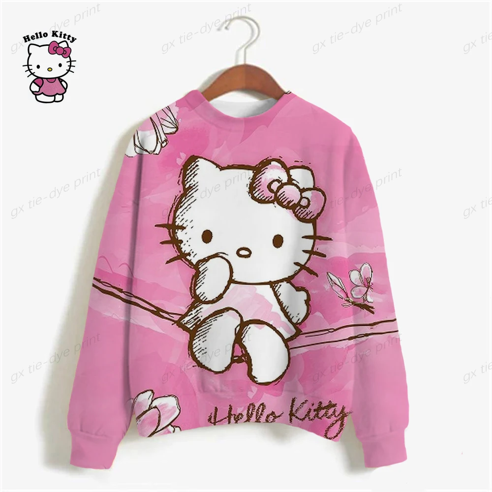 

Осенние женские пуловеры с капюшоном с принтом Hello Kitty, повседневные белые розовые свободные тонкие шикарные толстовки с длинным рукавом, Женский свитшот