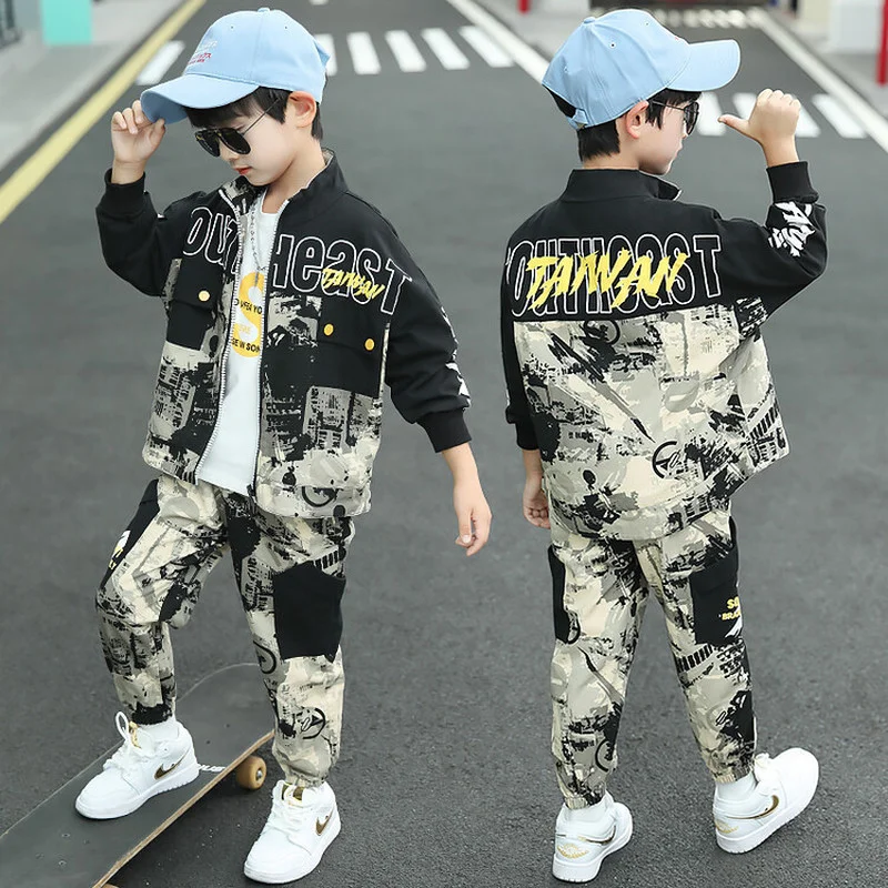 

New Kids Suits Handsome Boys Clothing Sets Spring Autumn Kids Teenage Boys Sports Suit School Uniform Children two piece set