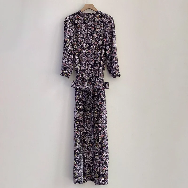 Zadig винтажные платья женские весенние с цветочным принтом длинный черный халат