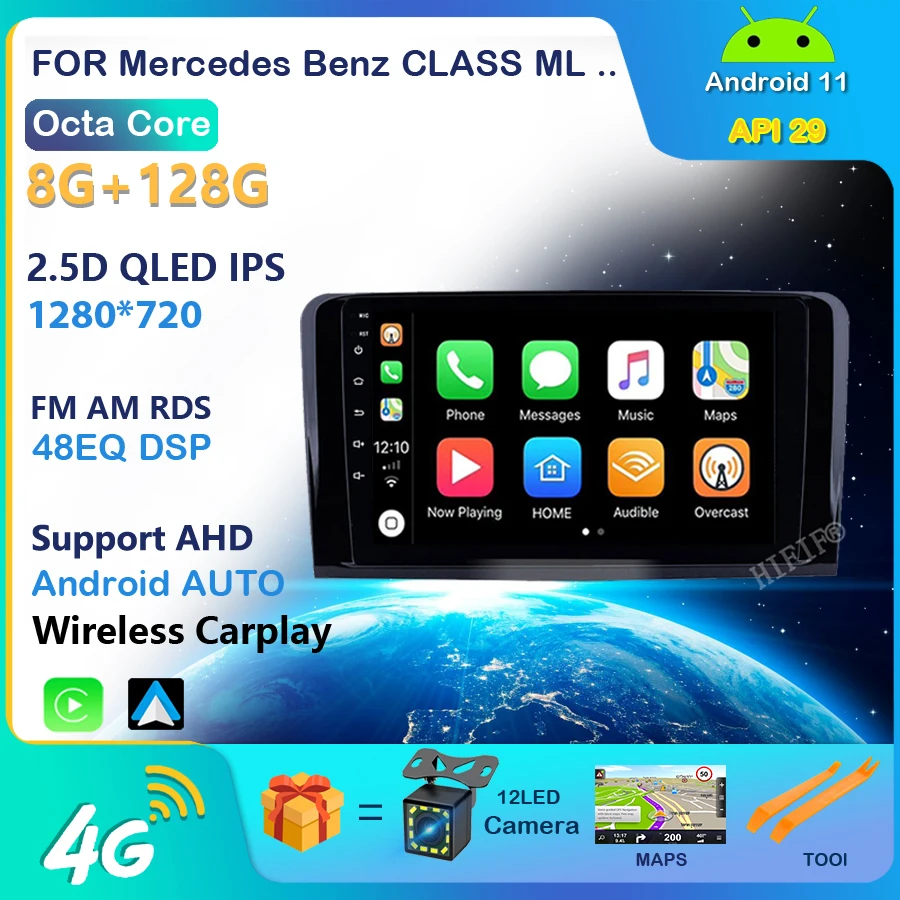 Автомобильный мультимедийный GPS-радиоплеер IPS 6 + 128G Android DSP для Mercedes Benz CLASS ML W164 X164