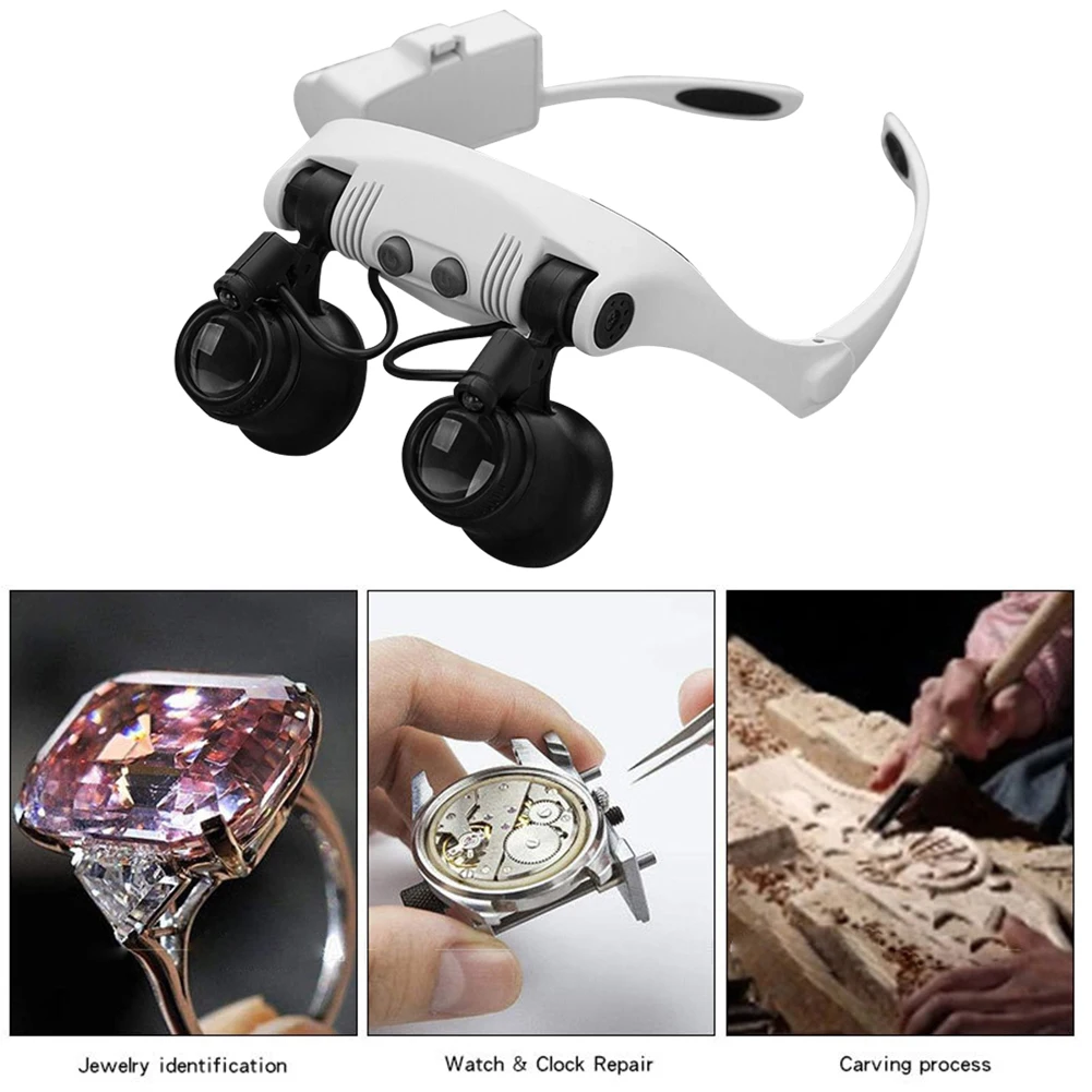 

Magnifier Glasses Jeweler Watchmaker Magnifying Glass with Led Light 10X/15X/20X/25X Lens Loupe Magnifying Eyewear