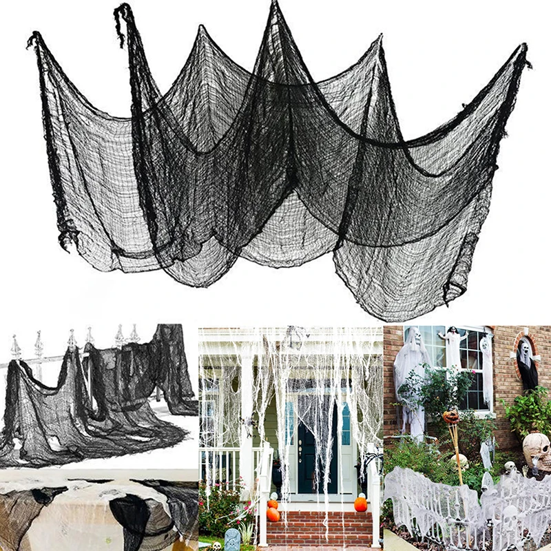 

Creepy Cloth for Halloween Decoration Scary Party Scene Prop Horror House Window Table Door Net Black and White Yarn Gauze